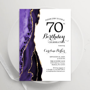 Purple Agate Gold White 70th Birthday Invitation