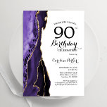 Purple Agate Gold White 90th Birthday Invitation<br><div class="desc">Purple,  white and gold agate 90th birthday party invitation. Elegant modern design featuring watercolor agate marble geode background,  faux glitter gold and typography script font. Trendy invite card perfect for a stylish women's bday celebration. Printed Zazzle invitations or instant download digital printable template.</div>