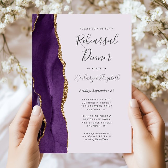 Purple Agate Lavender Wedding Rehearsal Dinner Invitation (Creator Uploaded)