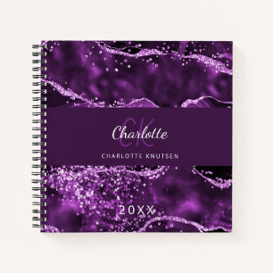 Purple agate marble monogram notebook