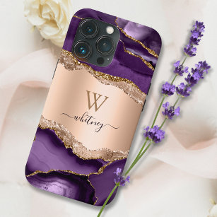 Purple Agate Marble Rose Gold Glitter Modern iPhone 13 Pro Case