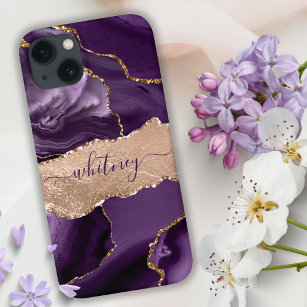 Purple Agate & Rose Gold Glitter Girly Stylish  iPhone 13 Case