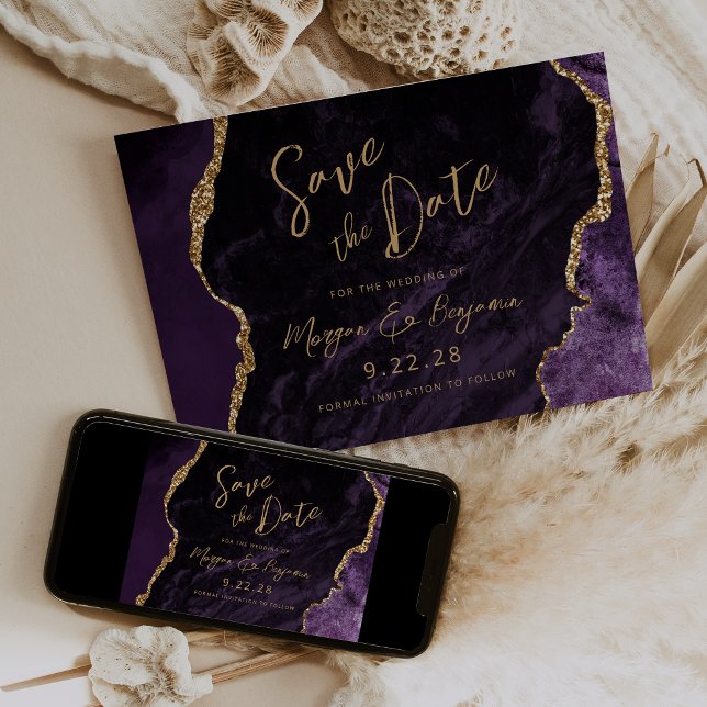 Purple Agate Script Wedding Save the Date (Creator Uploaded)