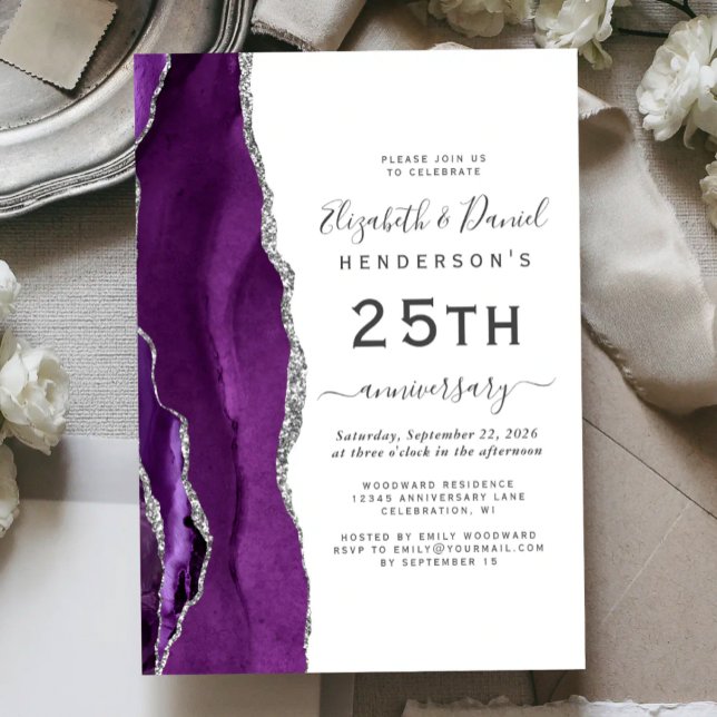 Purple Agate Silver 25th Anniversary Invitation (Creator Uploaded)