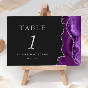 Purple Agate Silver Dark Wedding Table Number
