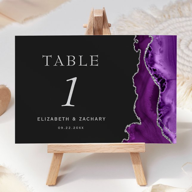 Purple Agate Silver Dark Wedding Table Number (Creator Uploaded)