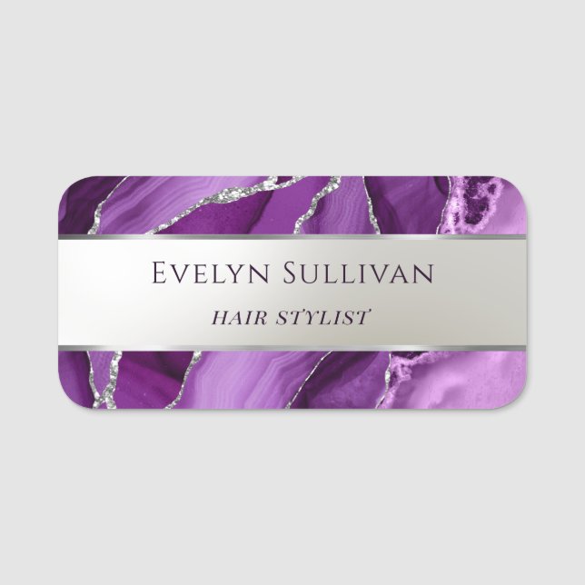 Purple Agate Silver Foil Name Tag (Front)