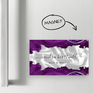 Purple Agate Silver Glitter Luxury Magnetic Business Card