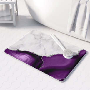 Purple Agate Silver Glitter White Marble Bath Mat