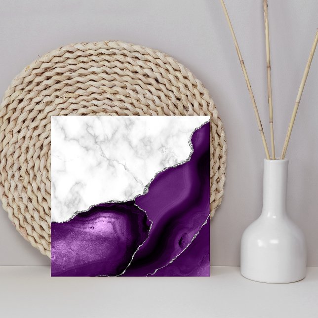 Purple Agate Silver Glitter White Marble Tile (Creator Uploaded)