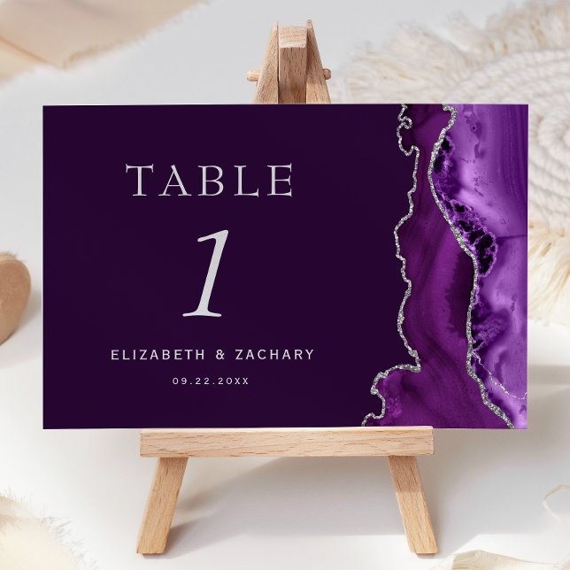 Purple Agate Silver Plum Wedding Table Number (Creator Uploaded)