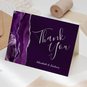 Purple Agate Silver Plum Wedding Thank You Card