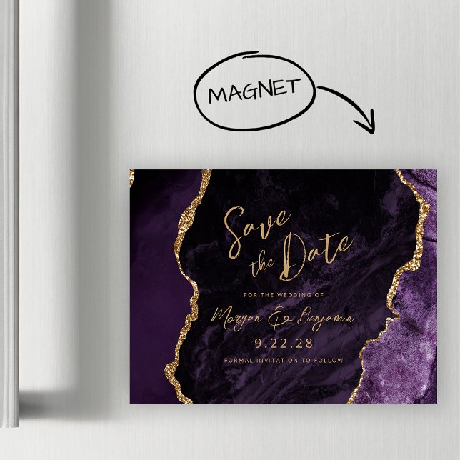 Purple Agate Wedding Save the Date Magnetic Invitation (Creator Uploaded)