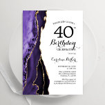Purple Agate White Gold 40th Birthday Invitation<br><div class="desc">Purple,  white and gold agate 40th birthday party invitation. Elegant modern design featuring watercolor agate marble geode background,  faux glitter gold and typography script font. Trendy invite card perfect for a stylish women's bday celebration. Printed Zazzle invitations or instant download digital printable template.</div>