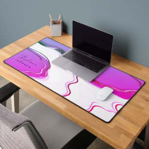 Purple Agate with Marble & Monogram Personalised Desk Mat