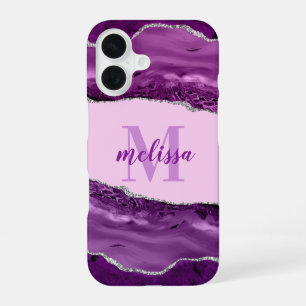 Purple Agate with Silver Glitter Monogrammed Case