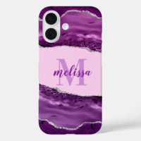 Purple Agate with Silver Glitter Monogrammed  Case