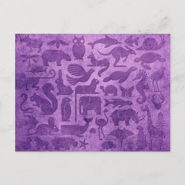 Purple Aged and Worn Animal Kingdom Pattern Postcard (Front)