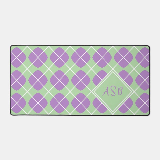 Purple Agyle Pastel Mint Modern Monogram Desk Mat (Front)