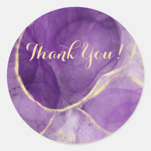 Purple Alcohol Ink Art Round Thank You Sticker