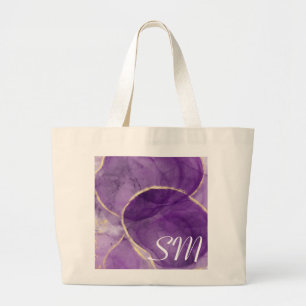 Purple Alcohol Ink Art with Gold Tote Bag