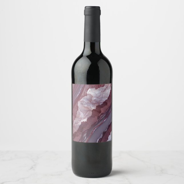 Purple Alcohol Ink Ribbon  Wine Label (Front)