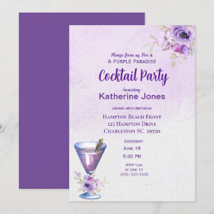 Purple Alexander Birthday Cocktail Party Invitation