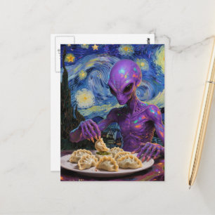 Purple Alien Eating Perogies Postcard