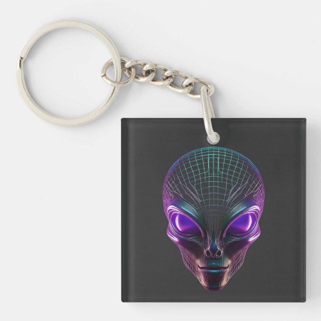 Purple Alien With Luminous Eyes Key Ring (Front)