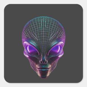 Purple Alien With Luminous Eyes Square Sticker