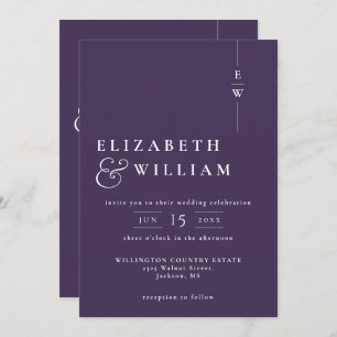 Purple All In One Modern Elegant Monogram Wedding Invitation