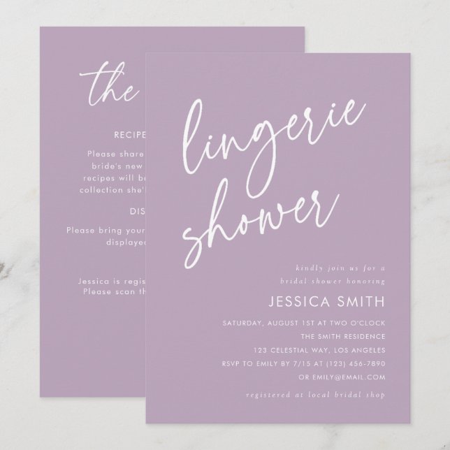 Purple All-in-One QR Code Lingerie Shower Invitation (Front/Back)