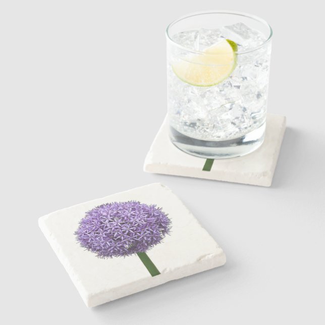 Purple Allium Bloom on White Background Stone Coaster (Side)
