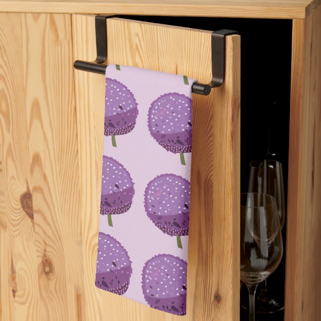 Purple Allium Flower Floral Housewarming Tea Towel (Thirds Fold)