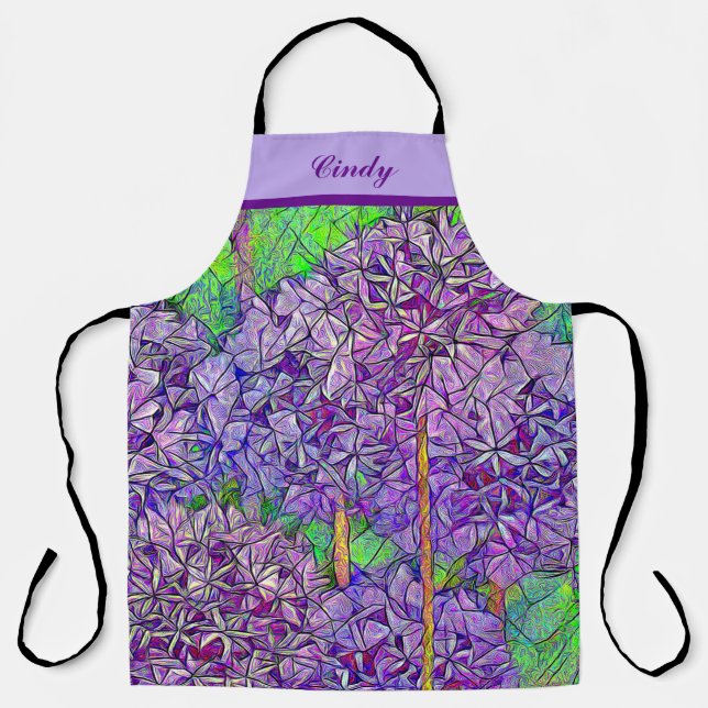 Purple Allium Mosaic with Watercolor Effects Apron (Front)