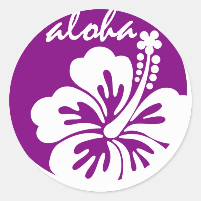 Purple aloha flower circle classic round sticker (Front)