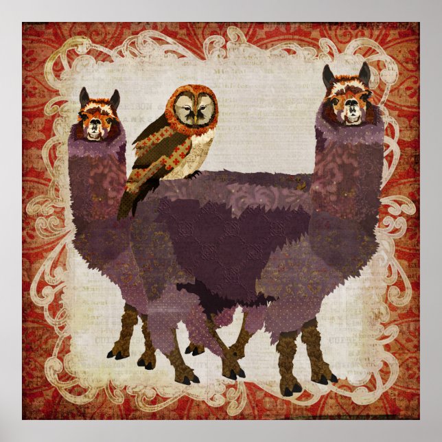 Purple Alpacas Amber Owl Art Poster (Front)