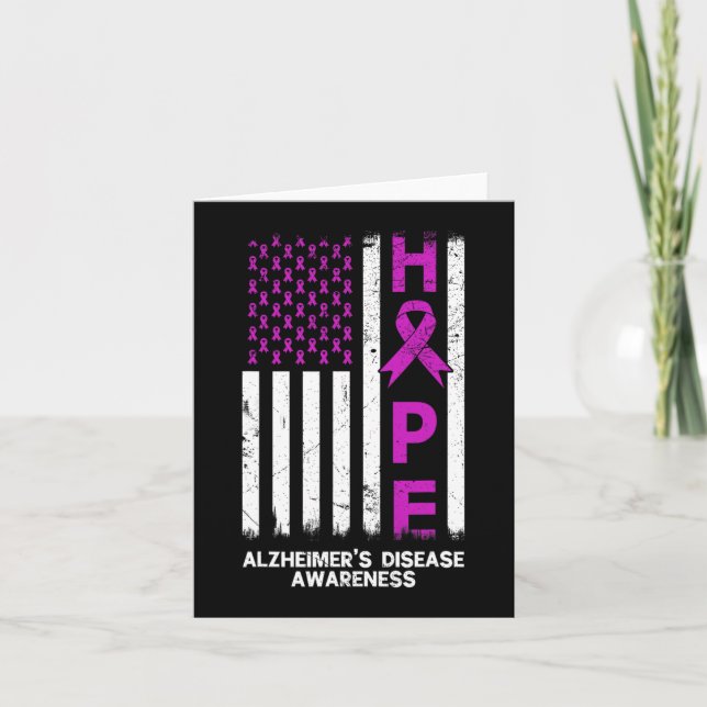 Purple Alzheimer Disease Awareness American Flag M Card (Front)