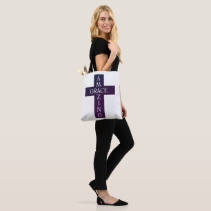 purple AMAZING GRACE with cross imagery Tote Bag