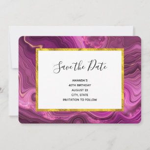 Purple Amethyst And Gold Abstract Agate Birthday Save The Date
