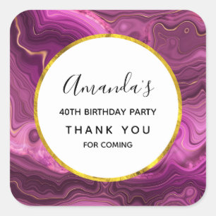 Purple Amethyst And Gold Abstract Agate Birthday Square Sticker