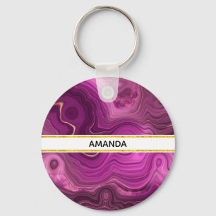 Purple Amethyst And Gold Abstract Agate Key Ring