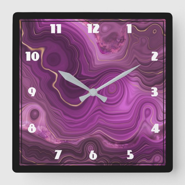 Purple Amethyst And Gold Abstract Agate Large Cloc Square Wall Clock (Front)