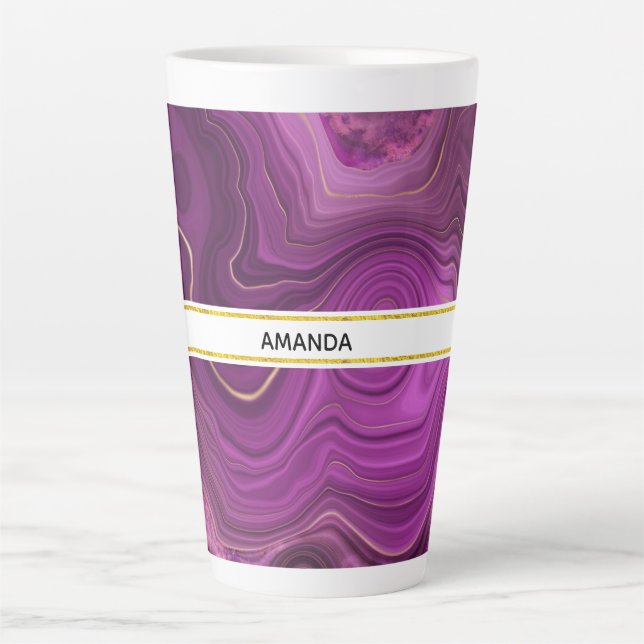 Purple Amethyst And Gold Abstract Agate  Latte Mug (Front)