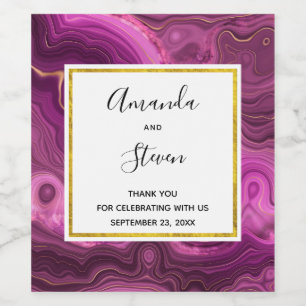 Purple Amethyst And Gold Abstract Agate Wedding Wine Label