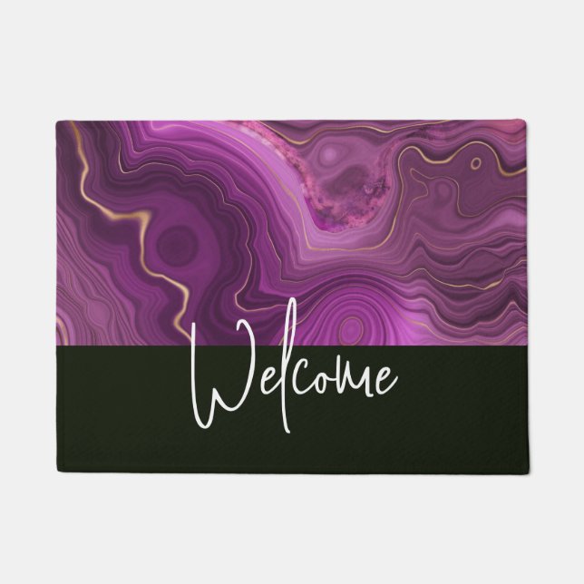 Purple Amethyst And Gold Abstract Agate Welcome Doormat (Front)