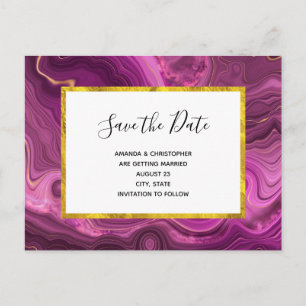 Purple Amethyst And Gold Abstract Save the Date Invitation Postcard