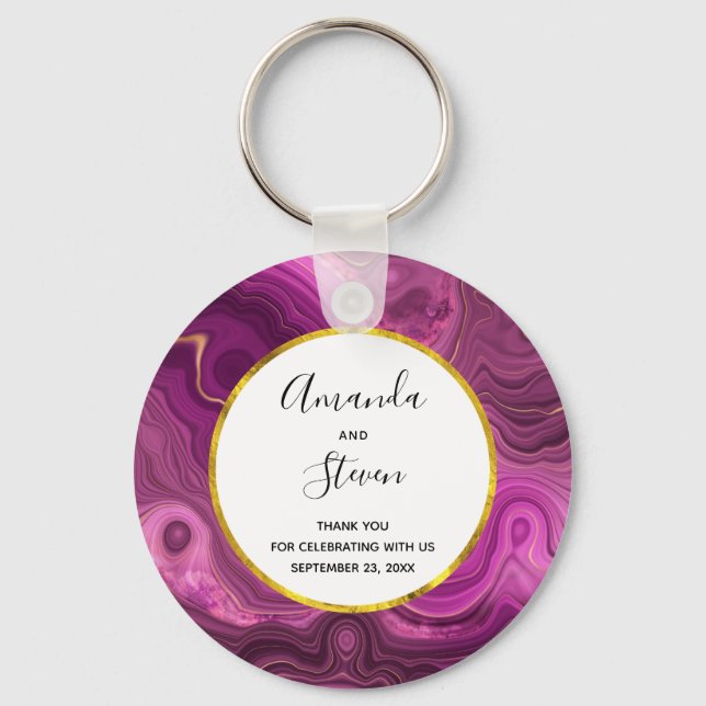 Purple Amethyst And Gold Agate Wedding Thank You Key Ring (Front)