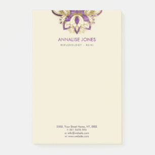 Purple Amethyst and Gold frame Lotus Post-it Notes