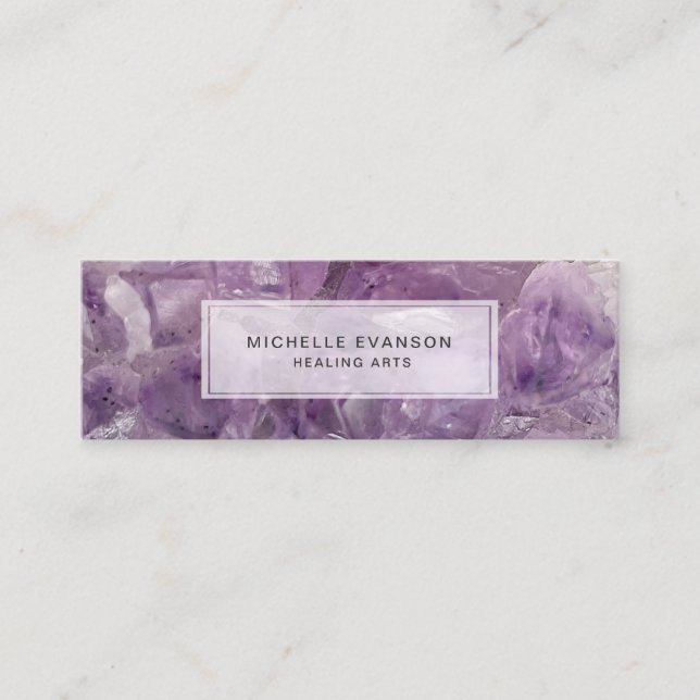 Purple Amethyst Boho Crystal Spiritual Mini Business Card (Front)